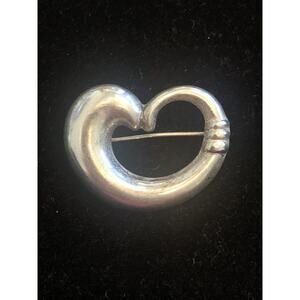 Sterling Silver Puffy Open Heart Brooch Pin 925 5.24g